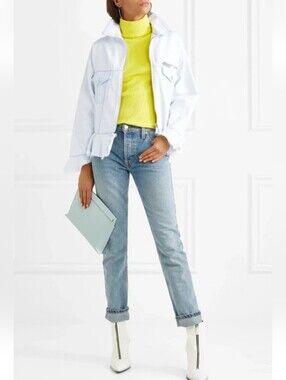 MSGM Milano Light Wash Denim Peplum Jacket Size 44